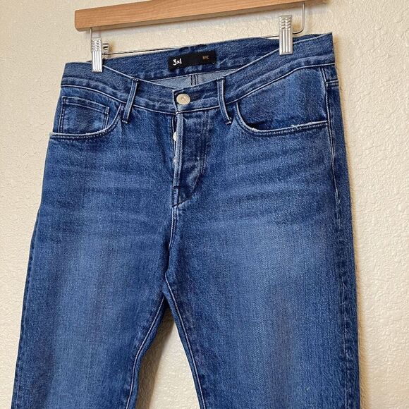 3x1 Lima Blue Denim Fringed Straight Leg Crop Cropped Jeans Women's Size 26 - Picture 5 of 9